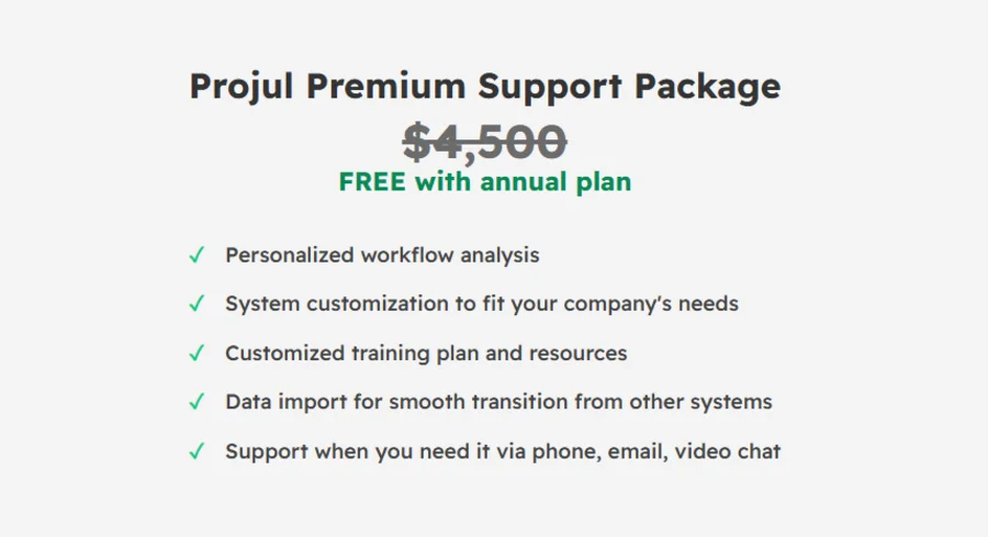 Projul Premium Support Package included with annual plans
